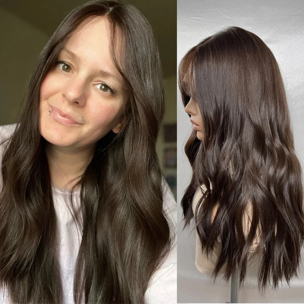 

Dark Brown Wig With Highlight Blonde Natural Loose Wave Wig Cosplay Brown Wavy Synthetic Cheap Front Lace Wig for White Women