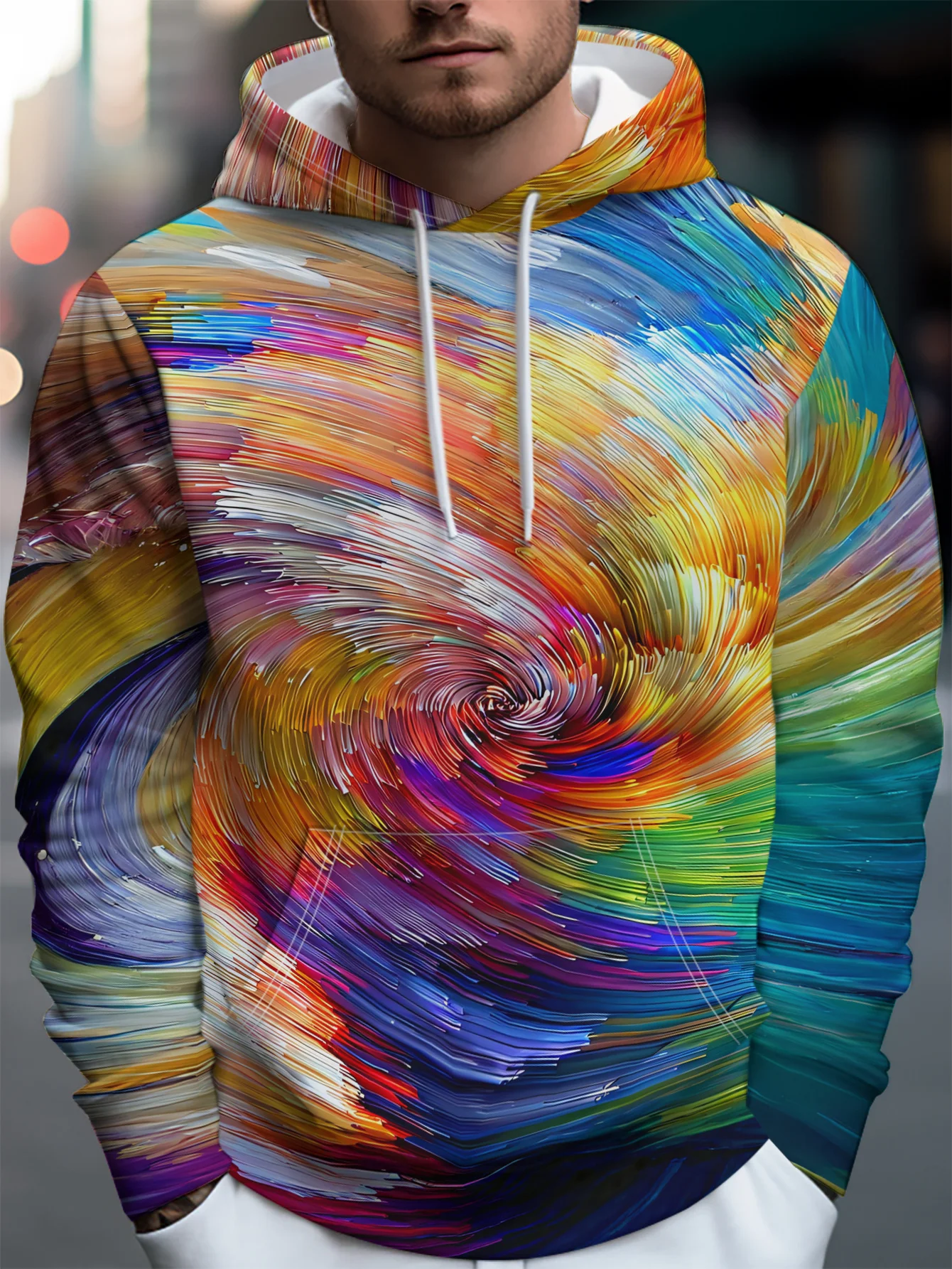 Men's Hoodie Autumn 3D Print Color Swirl Vortex Abstract Paint Art Pullover Streetwear Casual Sweatshirt Men Clothing