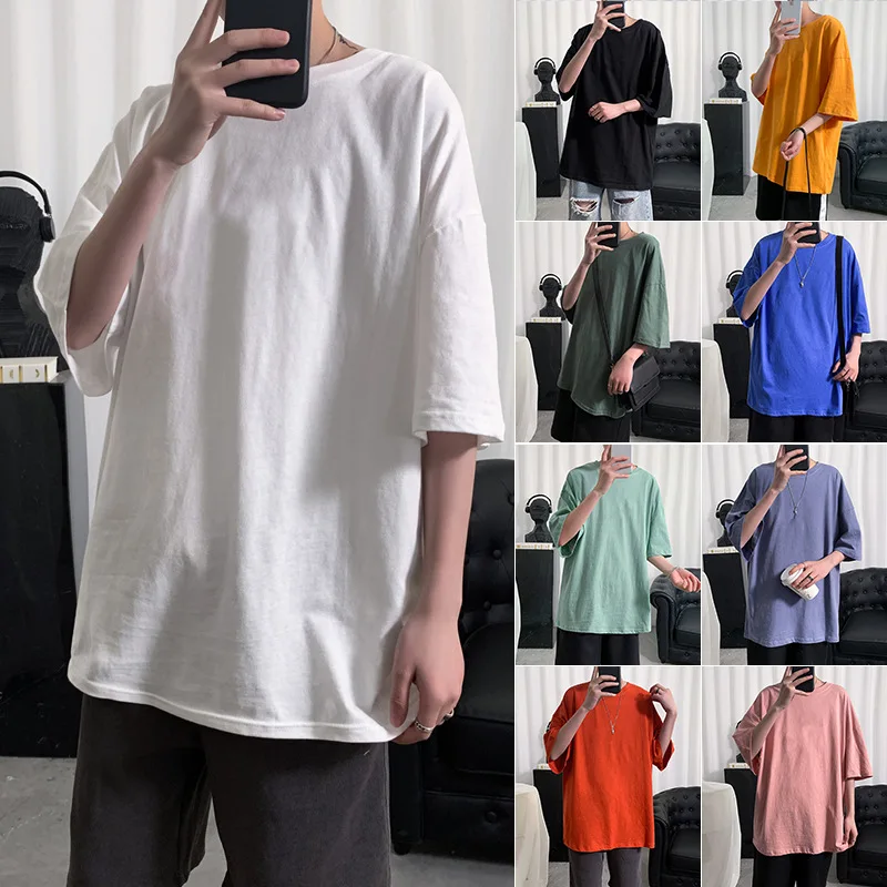 Hong Kong Style 2022 Loose Soild Harajuku Camisas Streetwear Short-sleeved T-shirt Jacket Men Oversized 5XL T Shirt