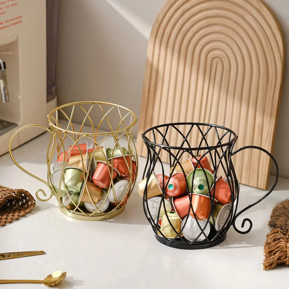 

Iron Art Wire Coffee Pod Holder Nordic Style Mug Shape Coffee Pods Organizer Sturdy Large Capacity Snack Candy Storage Rack