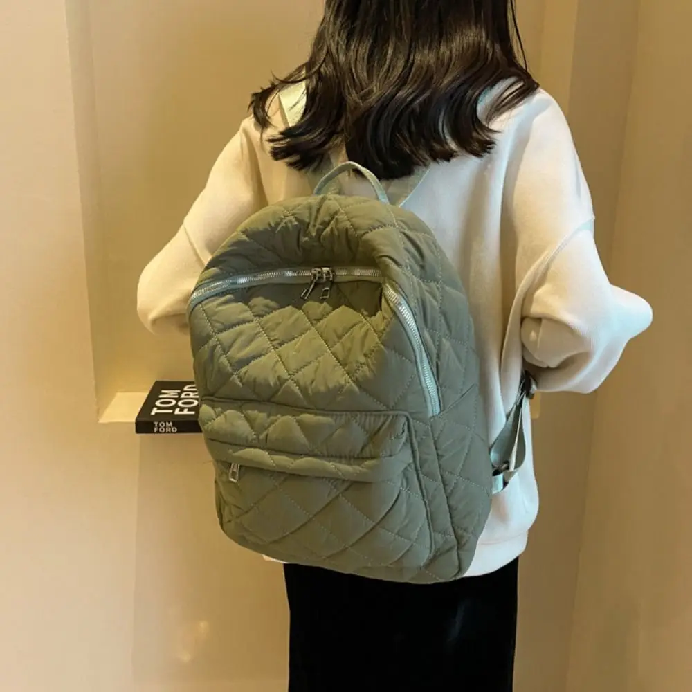 

Fashion Solid Color Padded Coat Backpack Nylon Cloud Space Cotton Shoulder Bag Pleated Large Capacity Student Schoolbag Travel