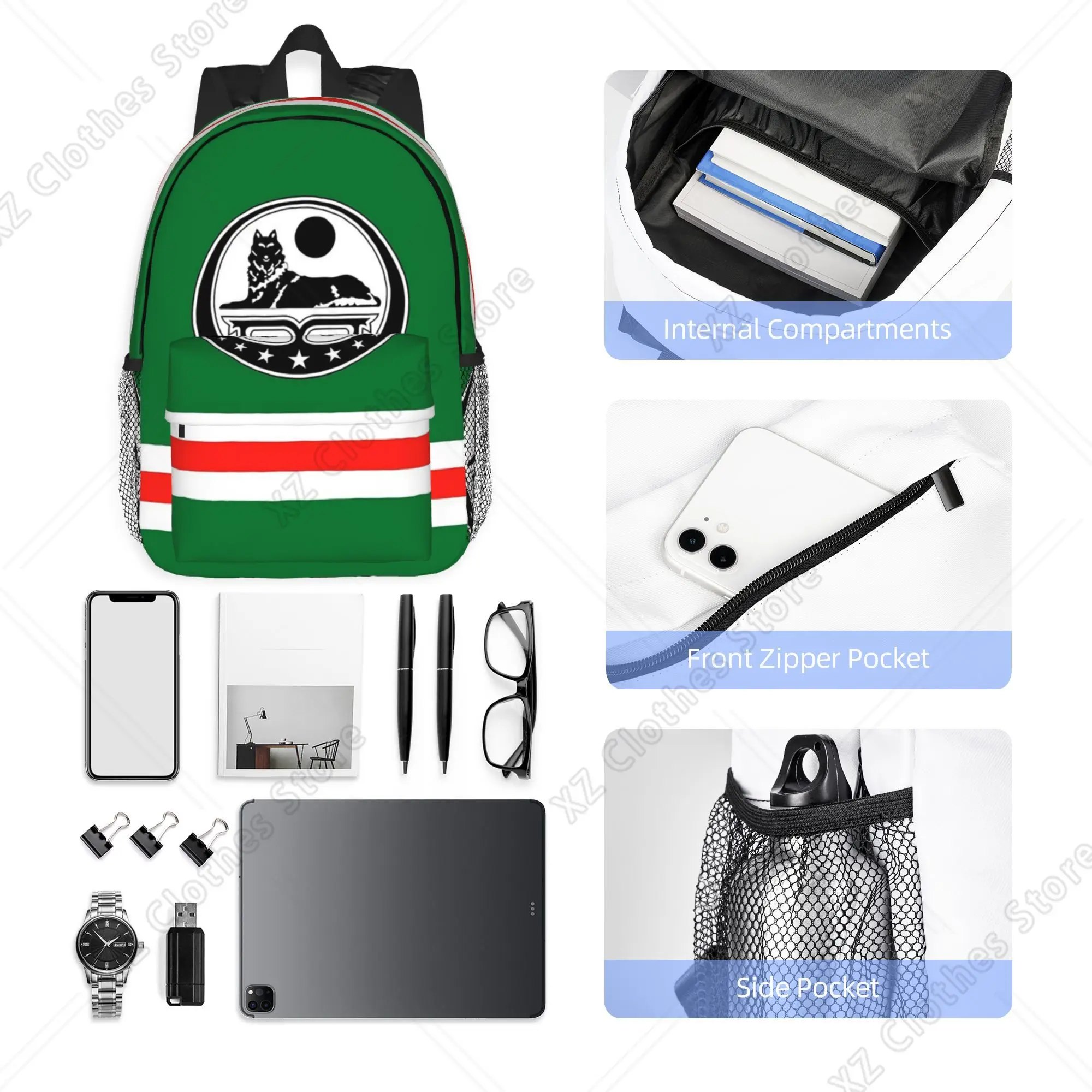 Chechen Borz Wolf Coat Of Arms Of Chechnya Backpack Hot Sale Daypack Boys Girls BookBag Shoulder Bags for Men Women School Bag