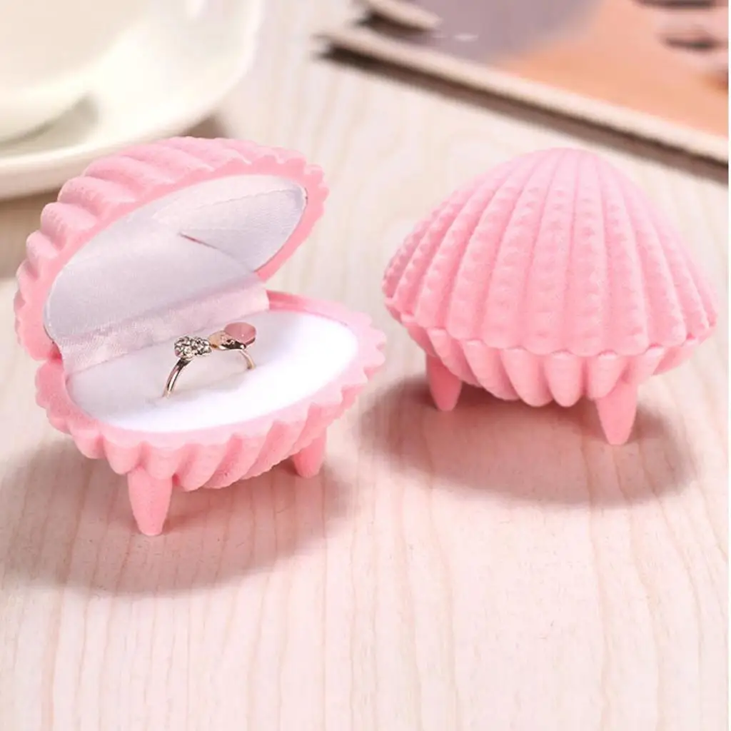 Cute Shell Shape Earring Ring Velvet Jewelry Display Box Necklace Case Small