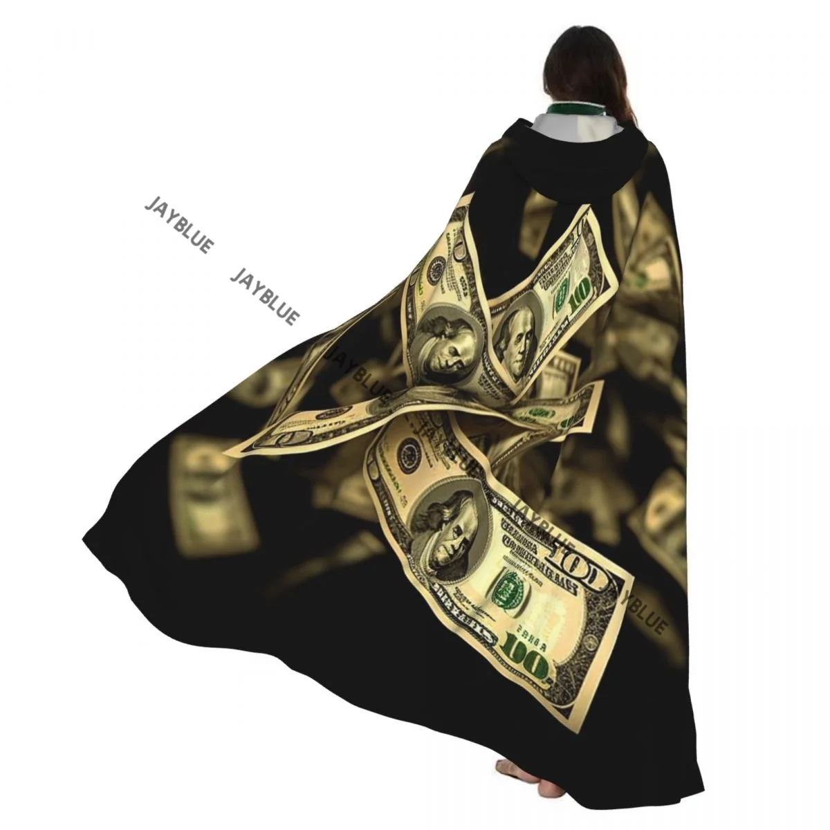 Unisex Witch Party Reversible Hooded Adult Vampires Cape Cloak Dollar Sign Money