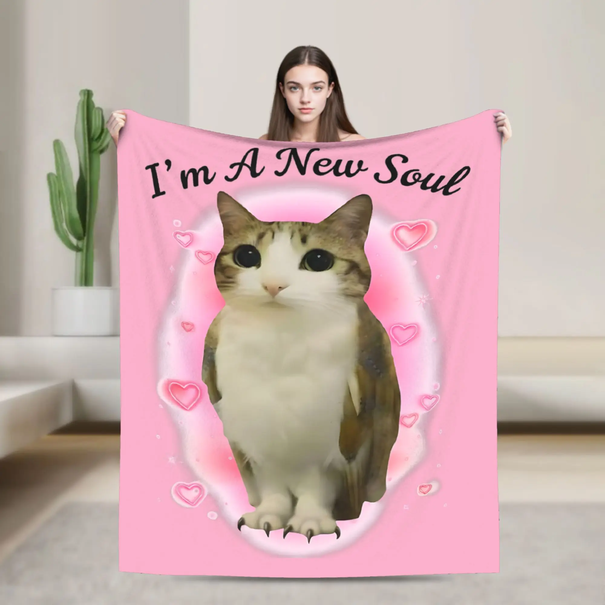 I'm A New Soul Meowl Cat Owl Plush Blanket Students  Flannel Throw Blanket For Couch Chair Warm Custom Quality Bedspread