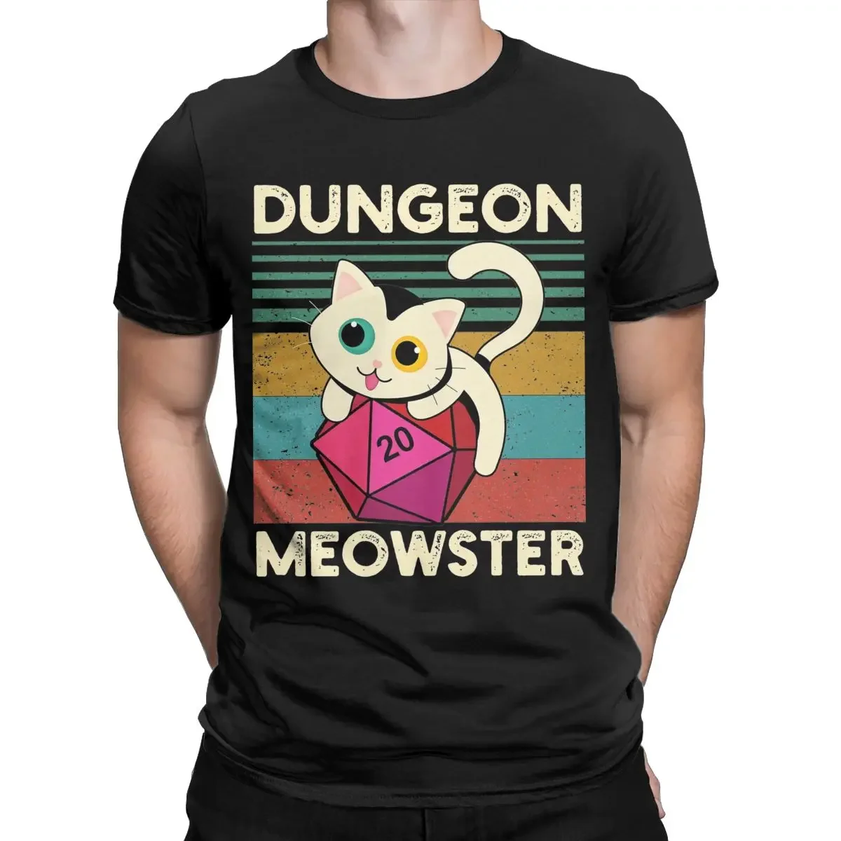 Dungeon Meowster DnD Tabletop Gamer Cat D20 T-Shirt Men Creative Cotton Tee Shirt Round Neck Short Sleeve T Shirt 6XL Clothes