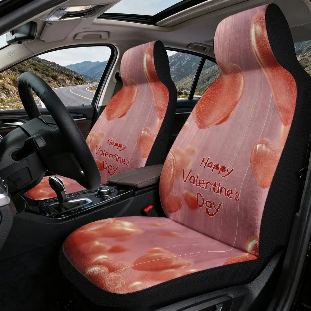 2pcs Valentine's Day Floating Hearts Pattern Car Seat Covers, Comfortable And Easy To Install, Compatible With Sedan And SUV Fro