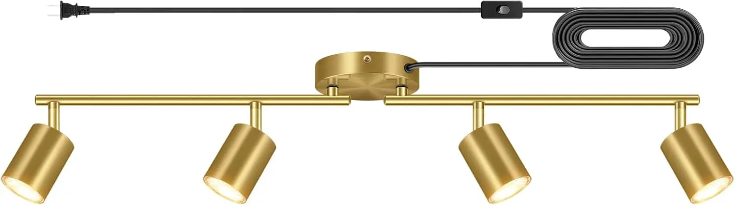 

Комплект светодиодного трекового освещения с 4 золотыми светильниками, кабелем 4,5 м, цоколем GU10 - поворотные, для кухни и спальни