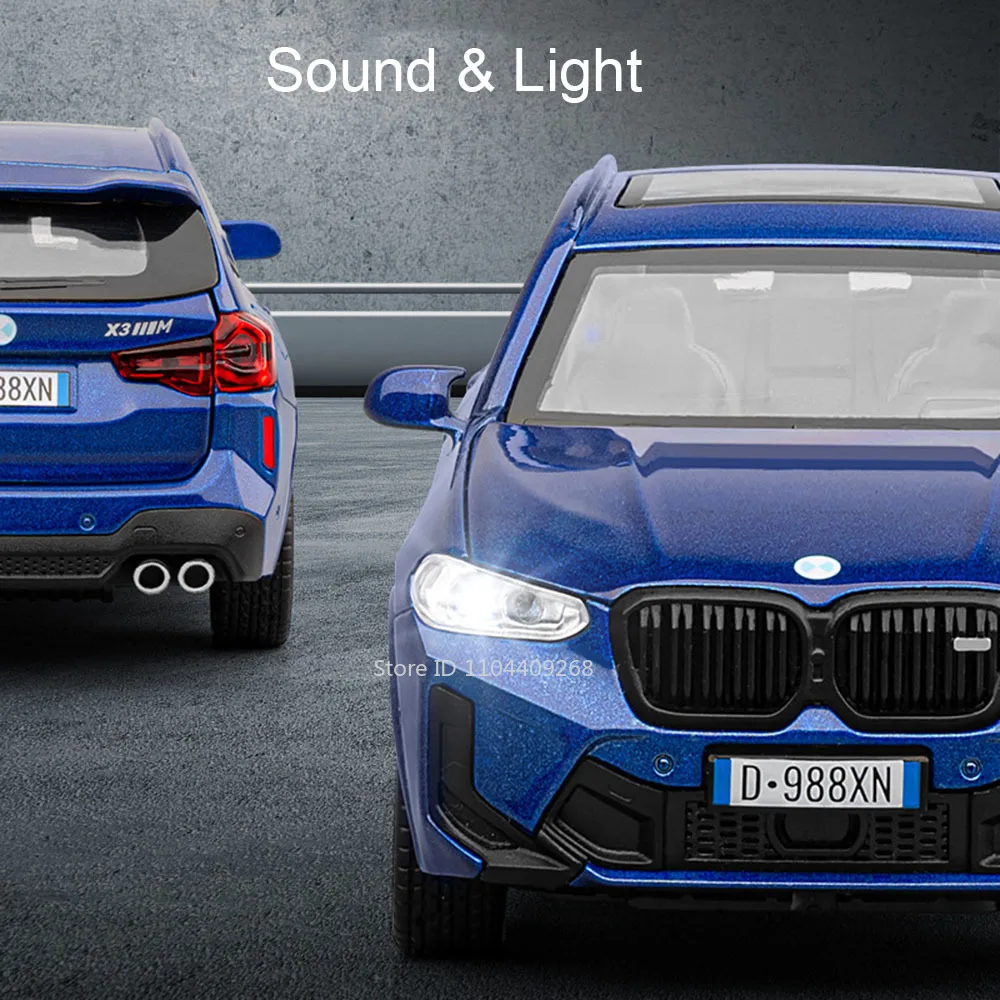 Modèle de voiture de sport jouet X3M 320i, 1:32, son et lumière, portes ouvertes en alliage moulé sous pression, modèles de véhicules miniatures, ornements, cadeaux