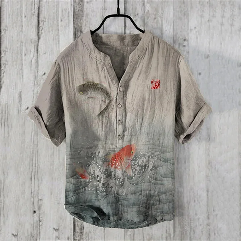 

Henry Shirt summer cardigan men's clothing offers short sleeved men's clothing 2024 Japanese vintage clothing tops men's shirts