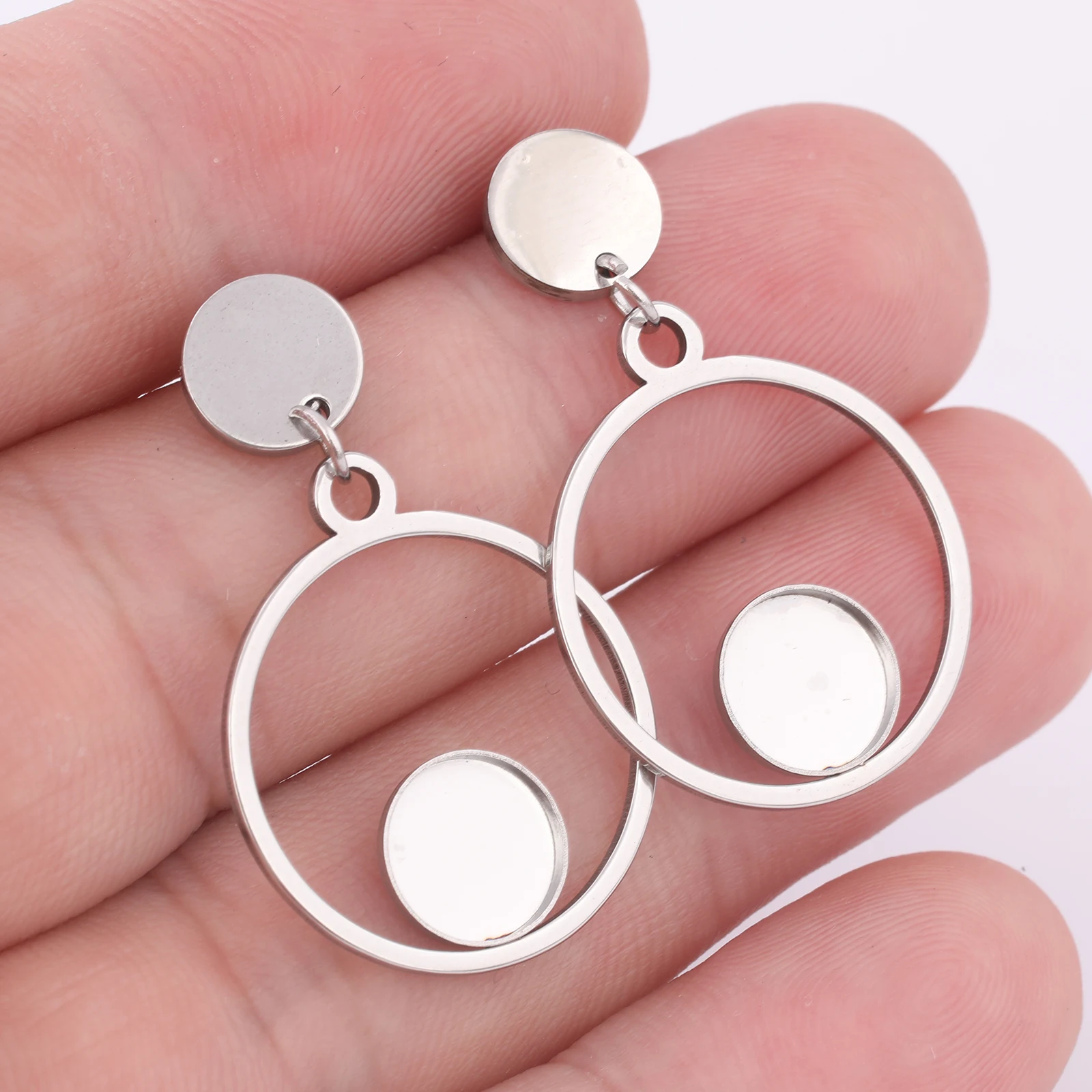 10pcs Stainless Steel 20mm Hoop Earring Base Blanks Fit 8mm Cabochon Bezel Settings Diy Post Earrings Studs Findings