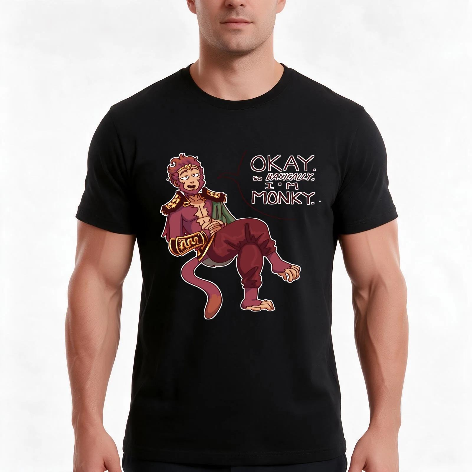 ok, so basically, im monky king T-Shirt, Summer Casual Cotton Tee, Oversized Streetwear Tops, Vintage Graphic Print, 100% Cotton
