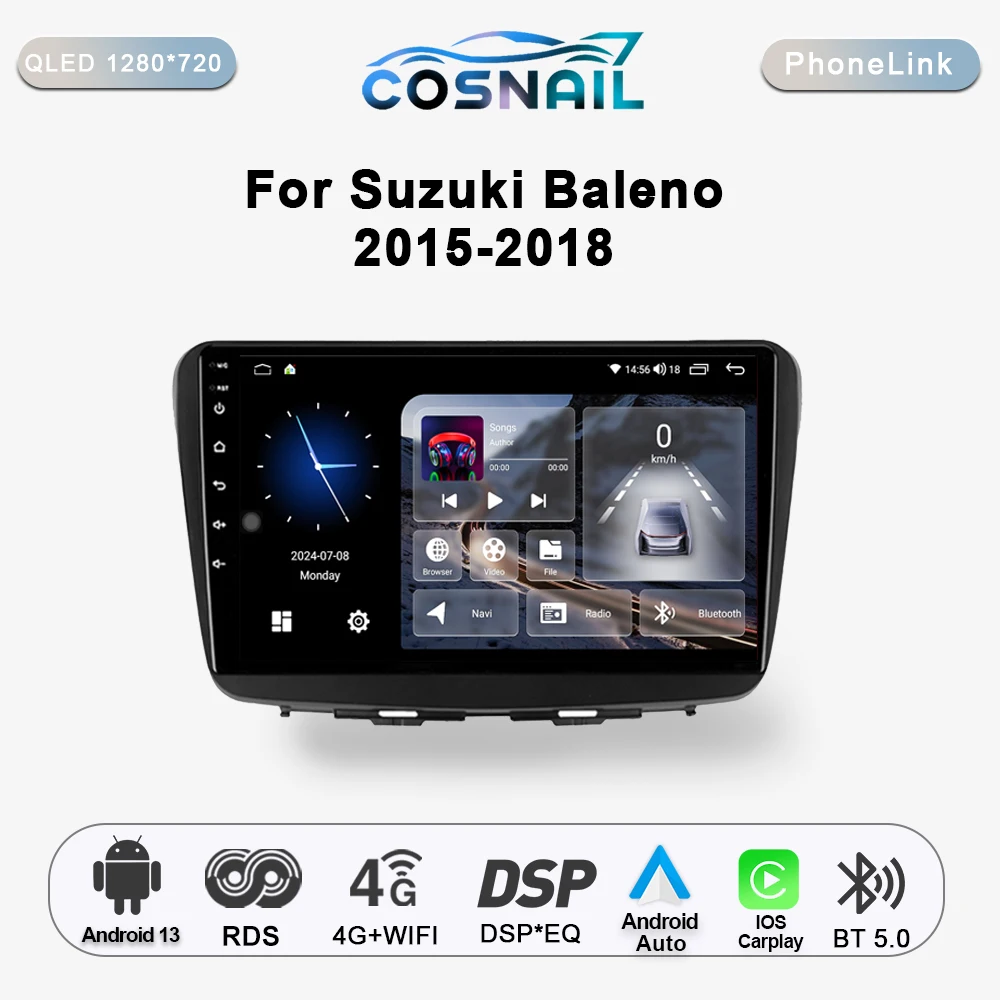 

Автомобильное радио COSNAIL 2 Din Android 13 для SUZUKI Baleno 2015 - 2018 мультимедийный видеоплеер CarPlay Стерео GPS навигация головное устройство