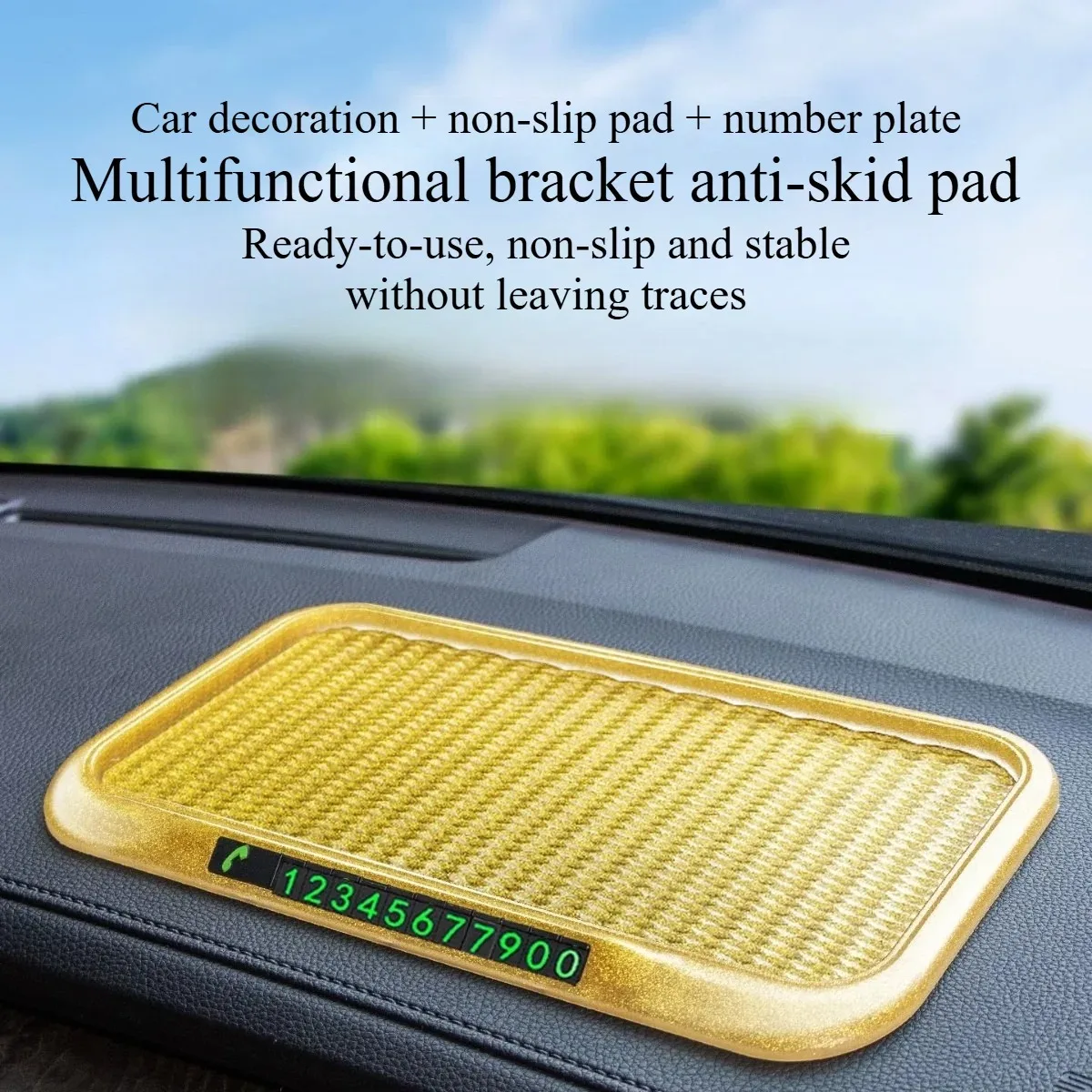 LCARS Multifunctional Car Center Console Anti-Slip Mat with Integrated Parking Number Plate, Car Phone Holder, and Dashboard Storage Mat