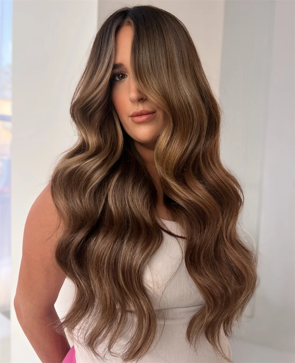 Medium Brown Blonde 13x4 Lace Front Wig with Highlights Realistic Natural Hairline for Women Cosplay Daily Human Hair Blend Wig
