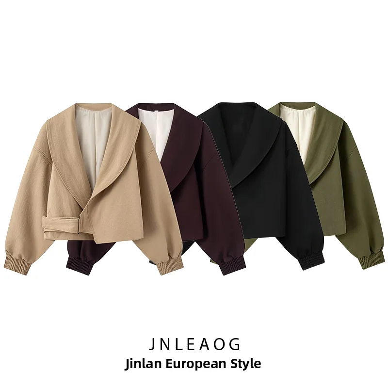 

JNLEAOG Summer New Fashion Long Sleeve Collared Short Coat Women's Casual Commute Outerwear Polyester Standard Fit Long Sleeve