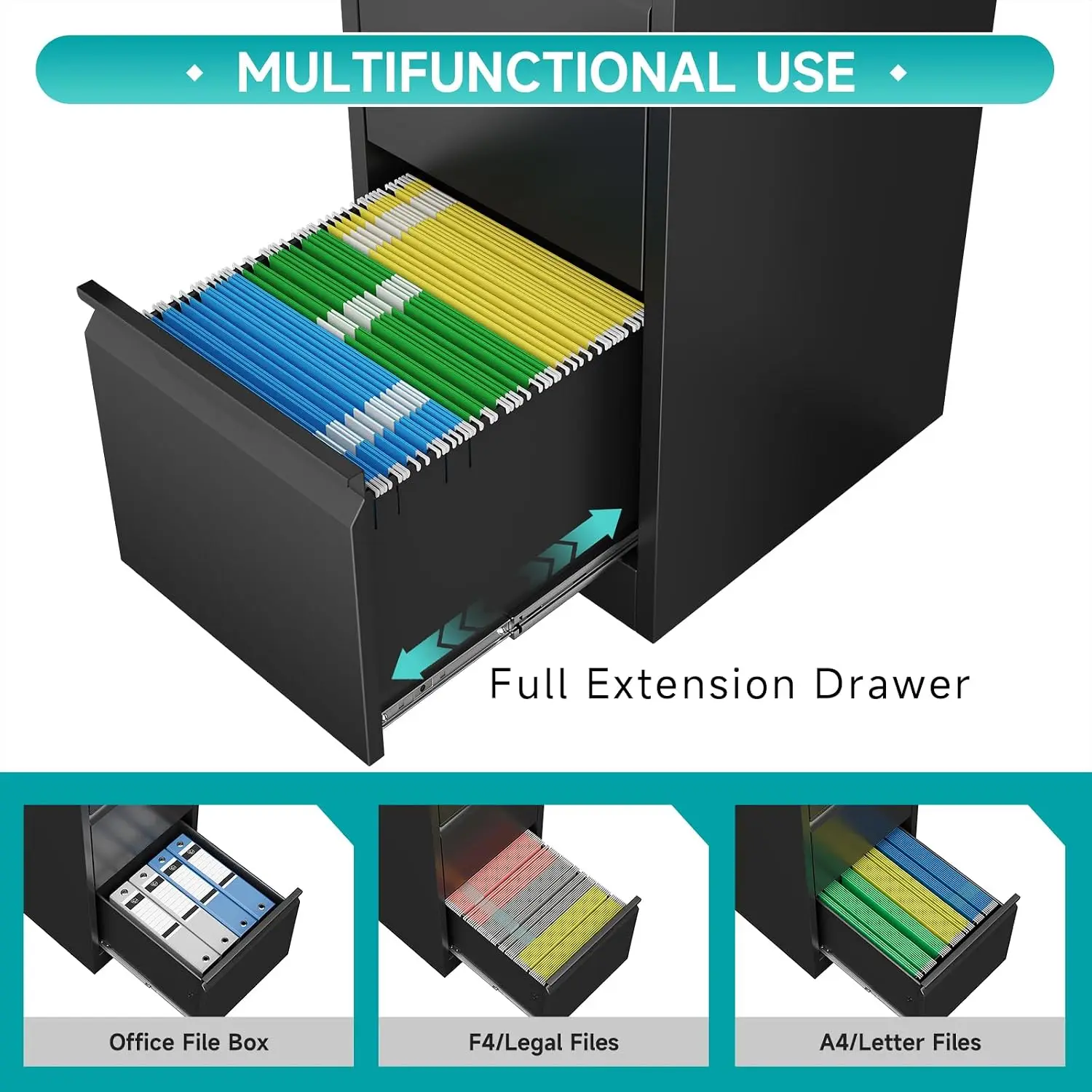 4 Drawer Metal File Cabinet with Lock, Heavy Duty Vertical Office Storage for Letter & A4 & Legal Size, Customized