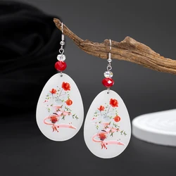 New Fashion Fresh Pure Style Flower Printing Acrylic Drop Earrings For Women Aesthetic Trend Products Girls Jewelry Party Gift