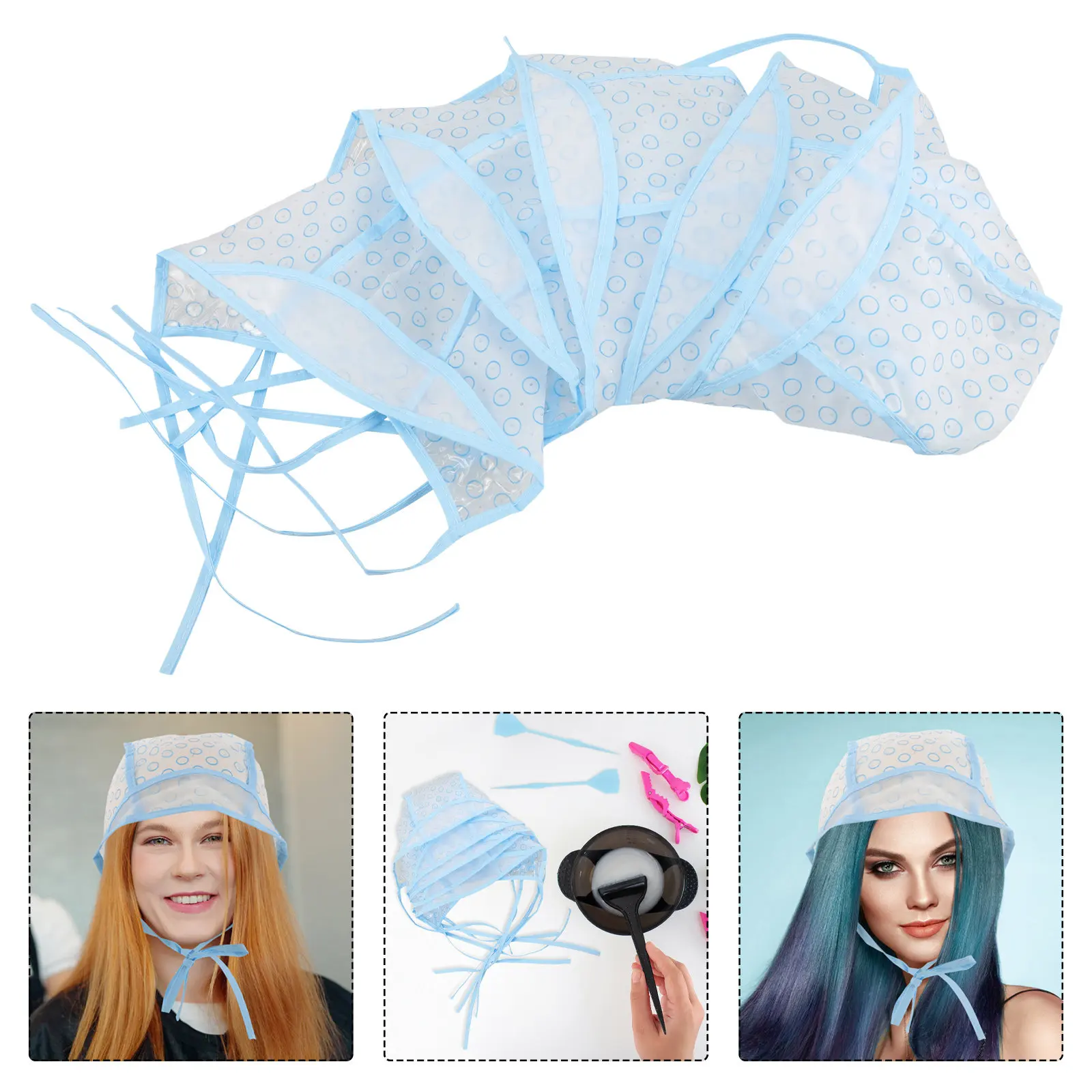 

22Pcs Hair Highlighting Cap Professional Disposable Dyeing Cap for Salon Home Use with Metal Hooks Clear Film Holes Hair