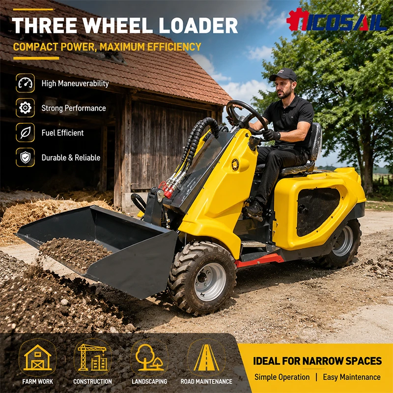 CE Approved Mini Wheel Loader Three Wheel Loader Compact Construction Equipment for European Farm Landscaping Use