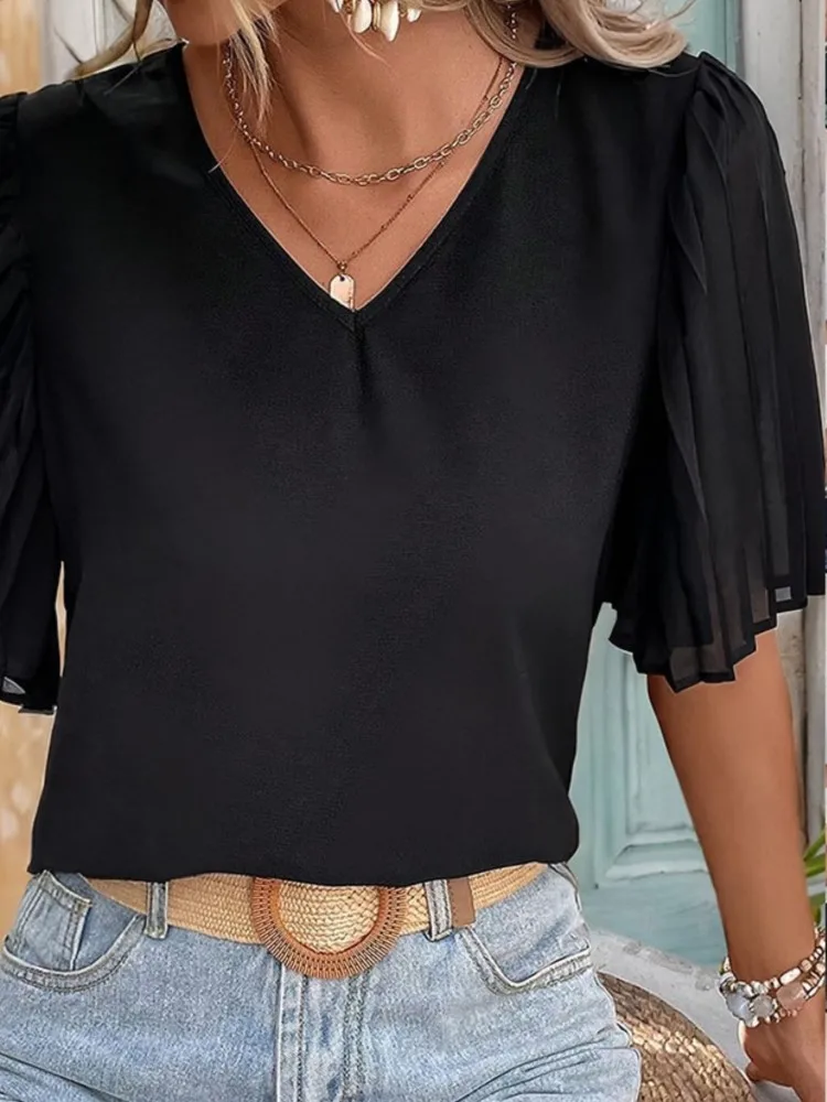 

Women's Clothing Puff Sleeve Solid Color Tops Shirt Comfortable All-match Loose Simple Style Pullover Casual Commuting Trendy