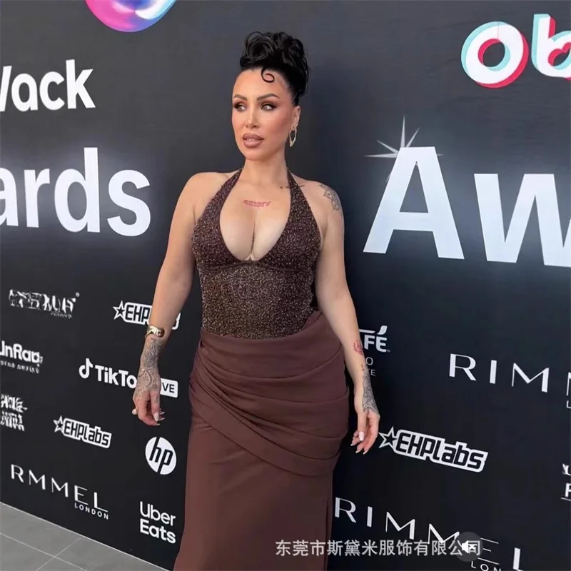 

Sexy Sequins Prom Dress Halter Sleeveless Backless Long Formal Wedding Guest Robes Holiday Beach Casual Party Bridal Gown