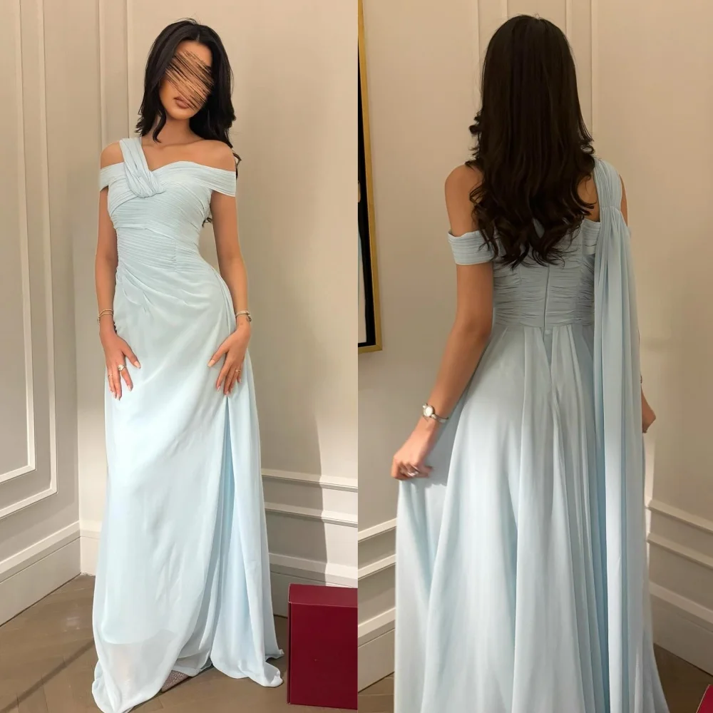 

Customized Matching Sexy Chiffon Pleat Ruched Draped A-line Off-the-shoulder Long Dresses Bespoke Occasion Dresses Exquisite