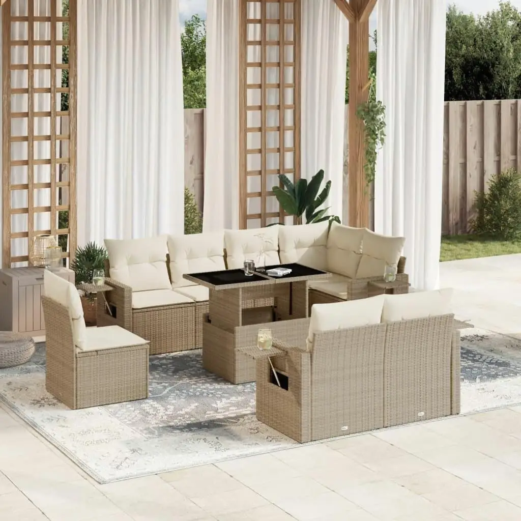 

Beige PE Rattan Large Garden Sofa Set Powder Coated Steel Outdoor Furniture