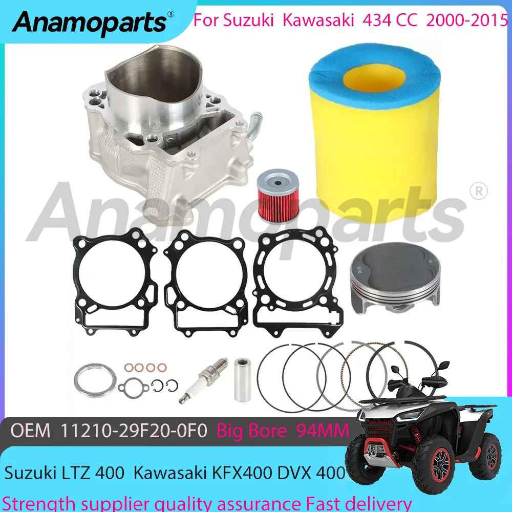 Big Bore 94mm Cylinder Kit Compatible with for Suzuki LTZ 400 03-13 DR-Z400 00-15 for Kawasaki 03-06 KFX400 CC 11210-29F20-0F0