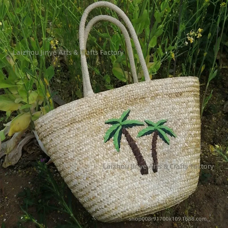 for Manufacturer Custom Hand-Embroidered Wheat Straw Woven Bag Casual Trendy Beach Women Rattan Large Capacity Bucket Bag