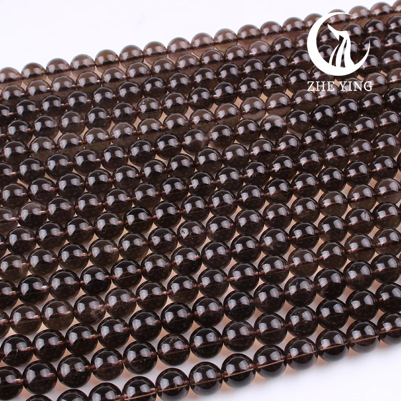 Zhe Ying New Natural Smoky Quartz Crystal Round Smooth Loose Gemstone Beads For Jewelry Making DIY Bracelets Necklace Handmade