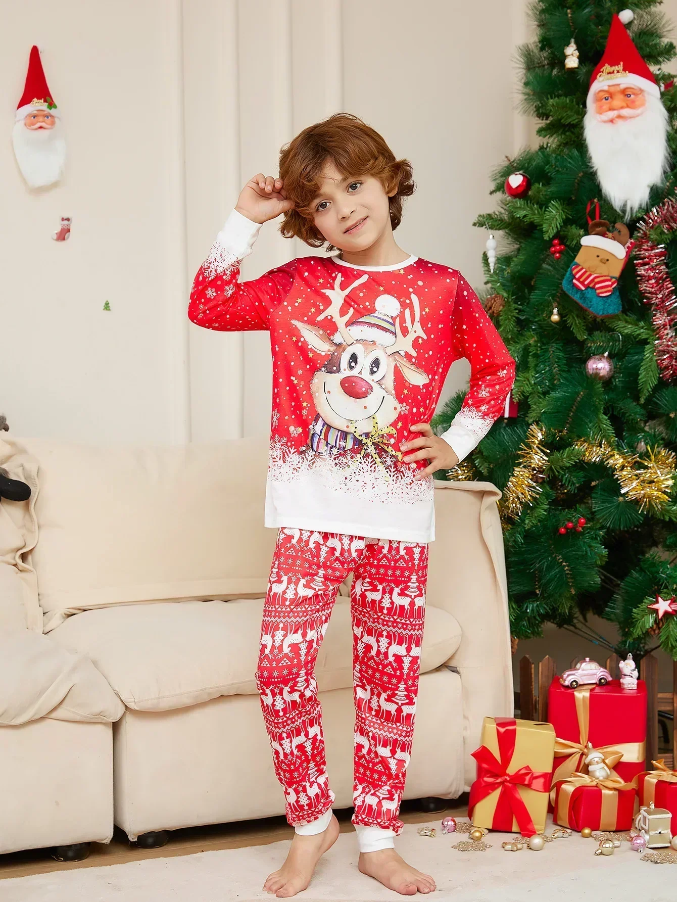 Merry Christmas Baby Boys Girls Pajamas Set Cartoon Deer Print 2 Pieces Suit Sleepwear Children's Matching Sets Soft Cute Pyjama