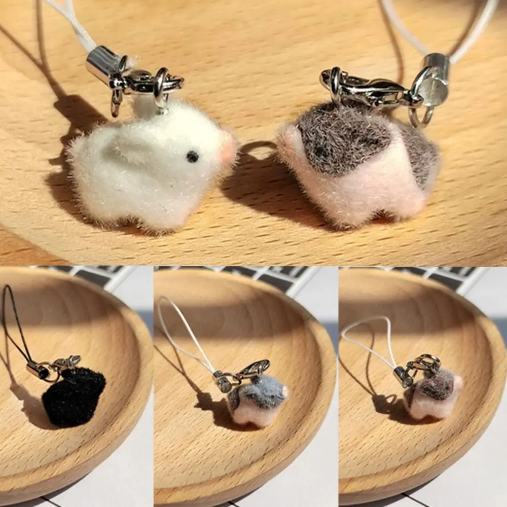 Creative Jewelry Resin Flocking Mini Pig Keychains Fluffy Lovely Phone Lanyard Multi-color Cartoon Style Bag Charm Bag Accessory