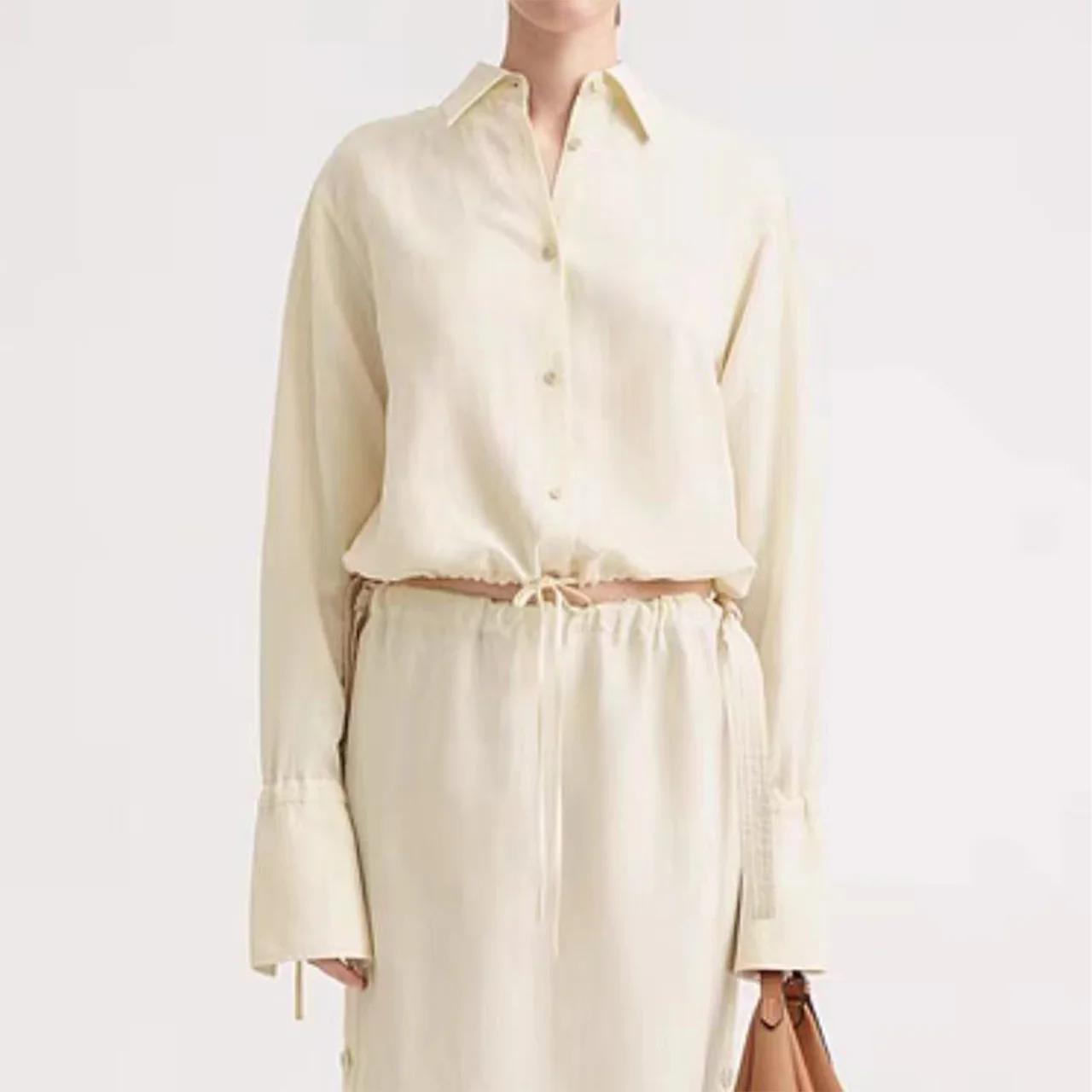 

2025 New Long Sleeve Shirt Short Drawstring Top For Women