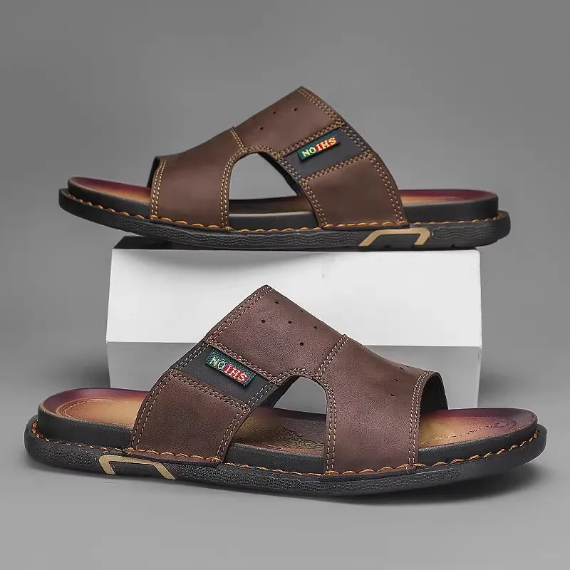 Men's Summer Comfortable Slippers Outdoor Slippers Casual Shoes Beach Sandals Walking Leather Luxury Lightweight Fashionable