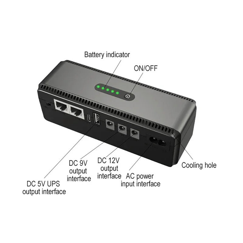 Imagem -06 - Mini Ups Portátil 5v12v Fonte de Alimentação Ininterrupta para Wifi Router Adaptadores de Backup de Grande Capacidade 8800mah 10400mah