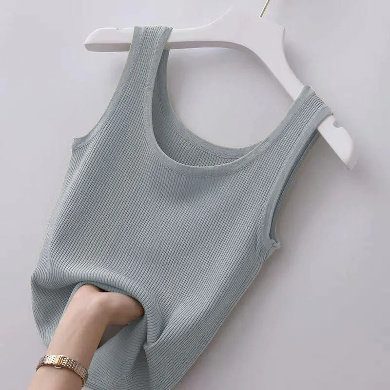 Summer Camisole Women\'s Plus Size Slim Fit Outer Wear with Round Neck Solid Soft Comfortable Bottoming Shirt Sleeveless Thin