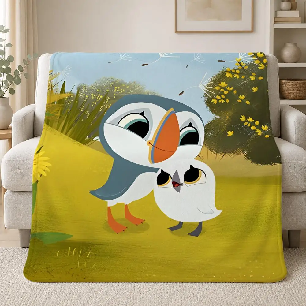 Cute Kids Cartoon Puffin Rock Throw Soft Plush Flannel Throw Blanket Sofa Bed Travel Home Decor