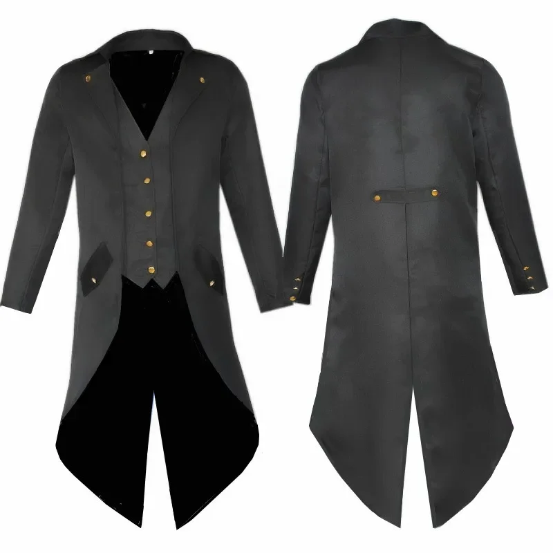 Men's Retro Tailcoat Suit Jacket Gothic Steampunk Long Jacket Victorian Frock Coat Cosplay Male Single Breasted Swallow Uniform