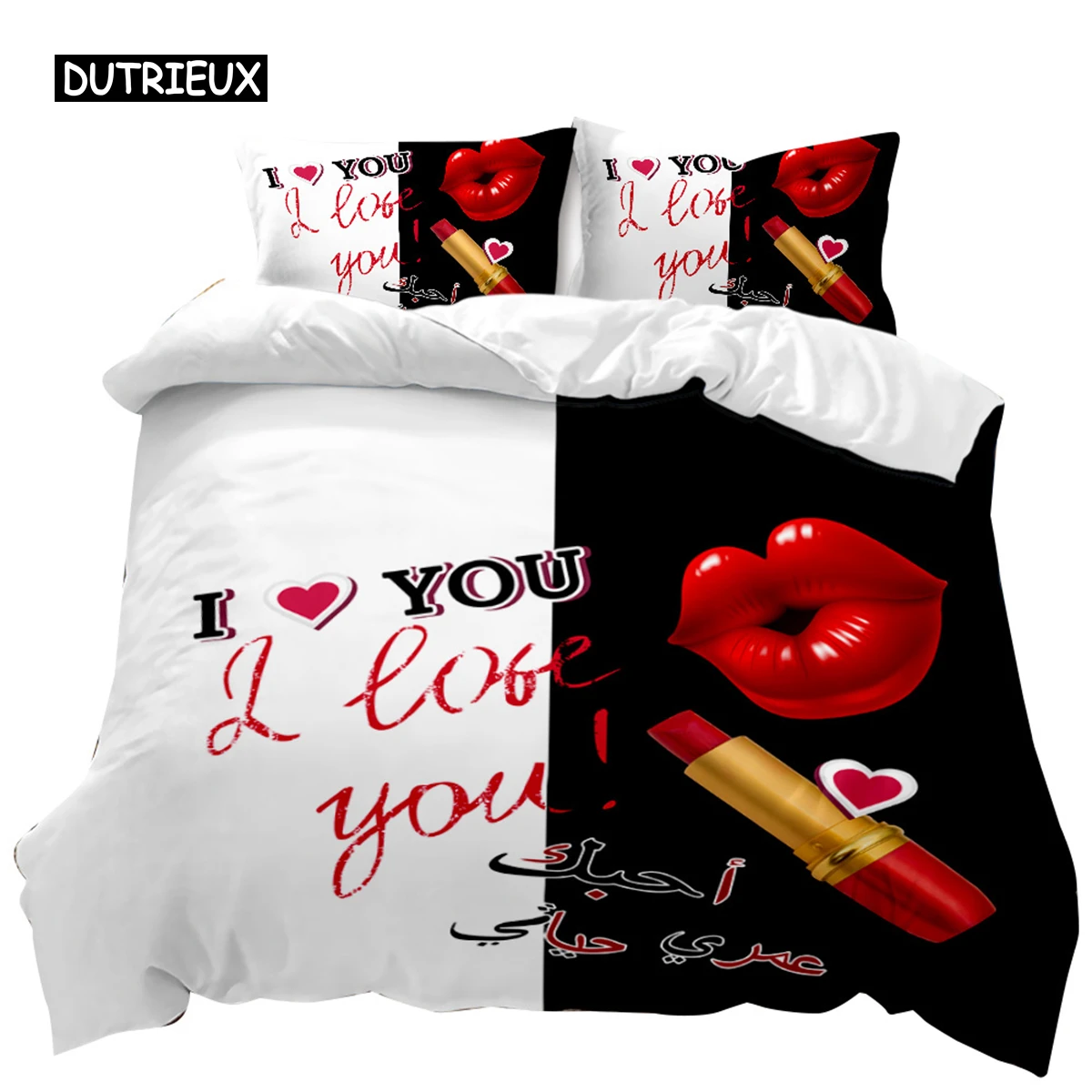 

Red Lip Duvet Cover Set Red Lip Lipstick Sexy Adult Couple Comforter Cover Valentine's Day Gift for Lover Polyester Qulit Cover