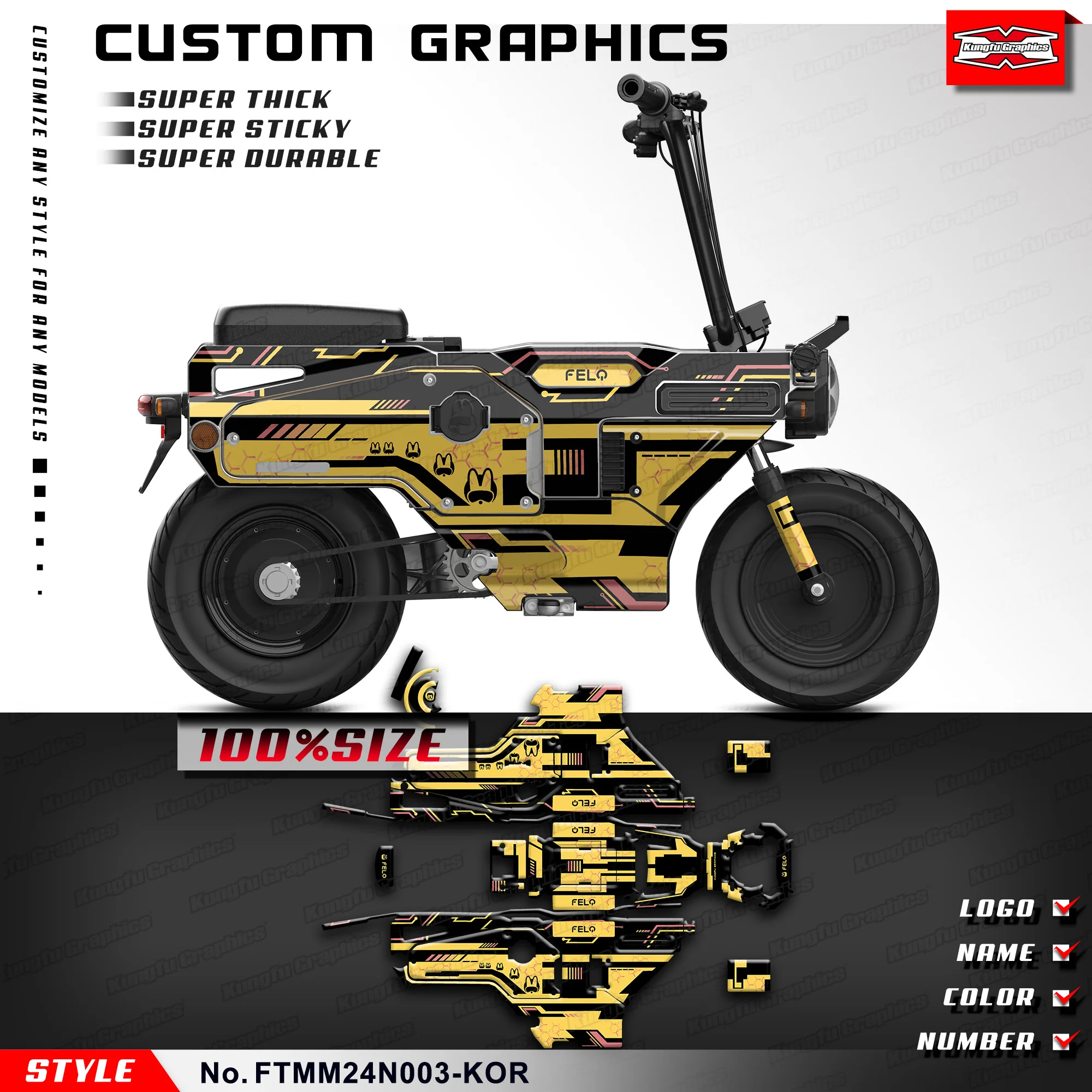 

KUNGFU GRAPHICS Personalized Stickers Complete Adhesive Decals for FELO FELOTOO M1 M1-NX MM, Refurbishing, FTMM24N003-KOR