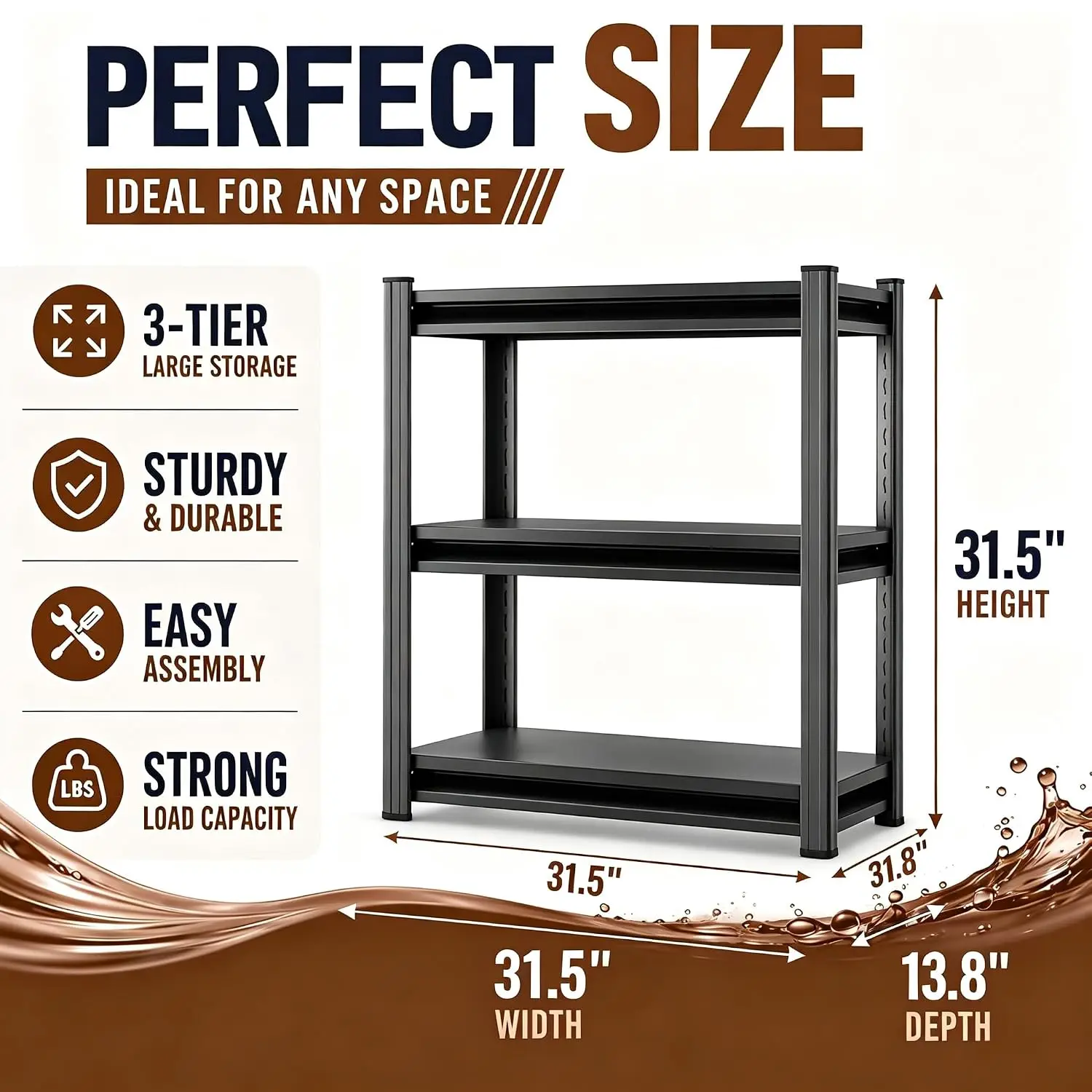 3 Tier Metal Bookshelf Adjustable Heavy Duty Storage Shelf Office Home 71