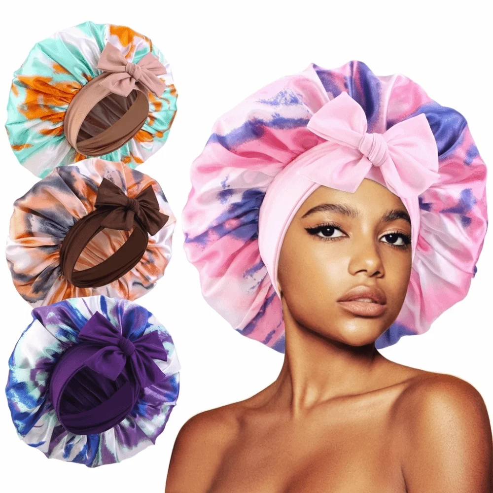 

Luxury Double Layer Satin Bonnet Elastic Tie Band Tie Band Silk Bonnet Extra Large Hair Bonnet Sleeping