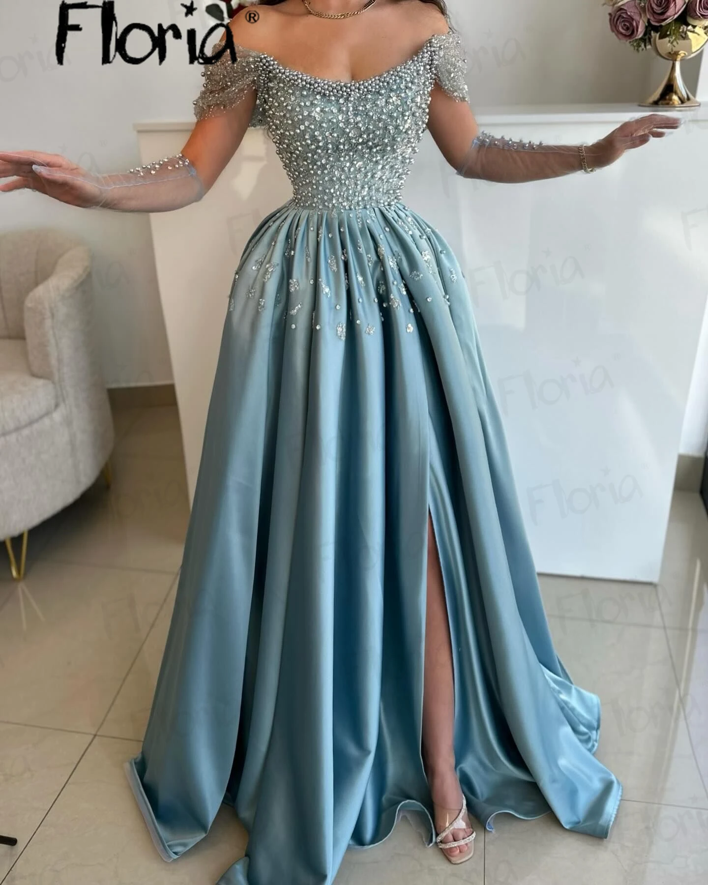 Off Shoulder A Line Satin Prom Dresses Arabic Vestidos De Fiesta Fashion Elegant Vestidos De 15 Quinceañera Evening NIght Gowns