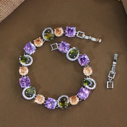 ThreeGraces Classic Multicolor Cubic Zirconia Stone Link Chain Bracelet for Women 2023 New Fashion Party Costume Jewelry BR269