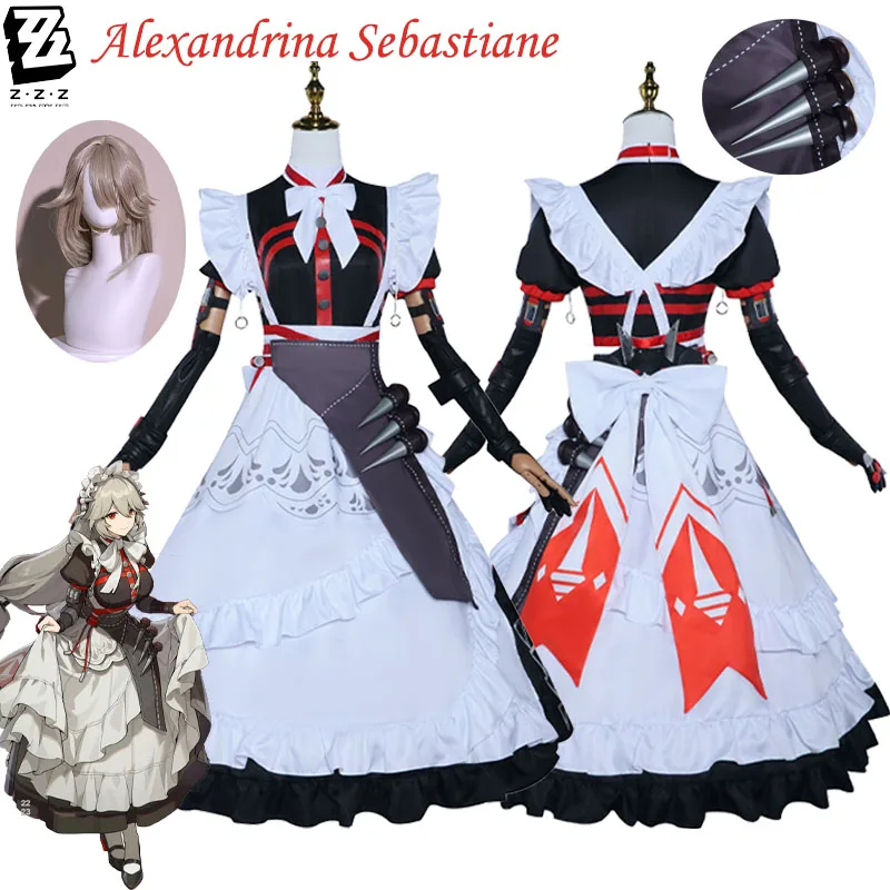 Zenless zona zero alexandrina sebastiane cosplay traje zzz cos vestido de empregada lolita bala ornamento uniforme de halloween feminino meninas