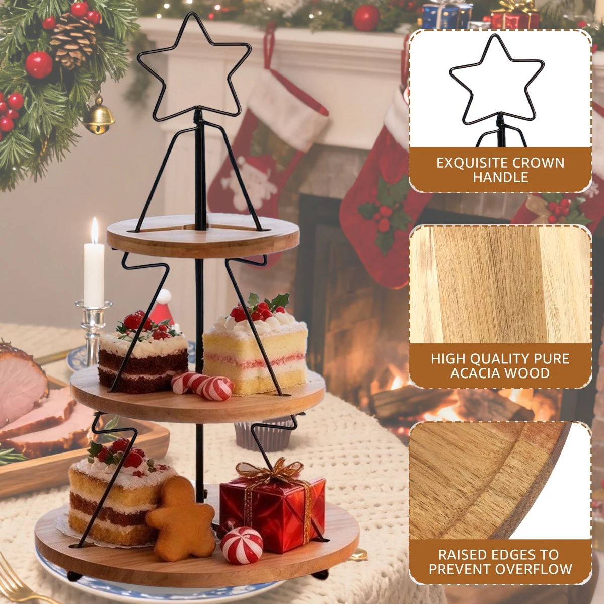 

Christmas tree shape Cake Stand Wooden Bread Dessert Stands Ornament Fruit Plate Tea Candy Stand 3Tier Solid Candy Cake Stands