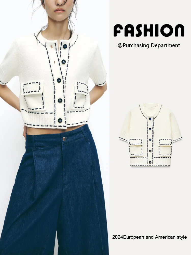 

Новое весеннее поступление, женское трикотажное ort Sve round Ne Jaet Creative Faion Color Blo Stitch Detail Commute Sle