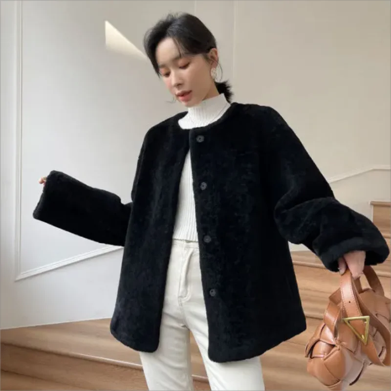 Abrigo de invierno para mujer, chaqueta de piel de visón sintética con cuello redondo, moda coreana