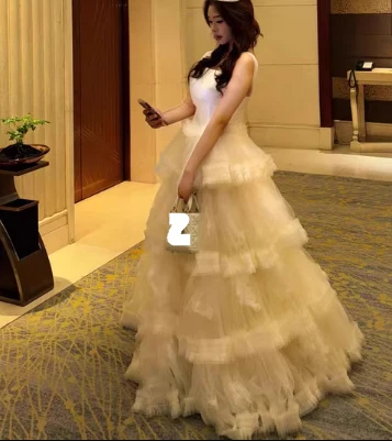High Waist Sweet Ruffles Temperament Princess Evening Dress Elegant Girls Versatile Age Reduction A-line Fairy Cake Dresses